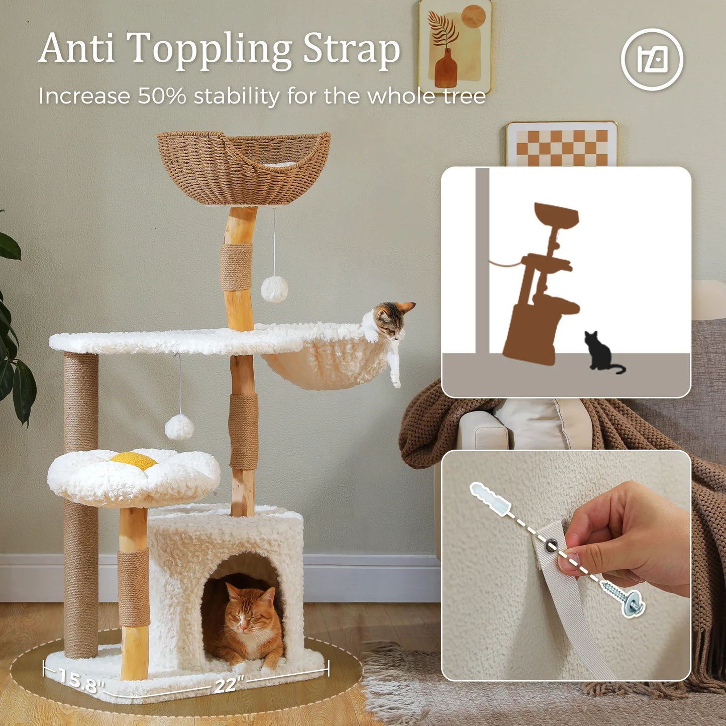Arbre à Chat de Luxe en Bois Massif – Design Élégant, Confort Suprême et Stabilité Inégalée | All For Pe