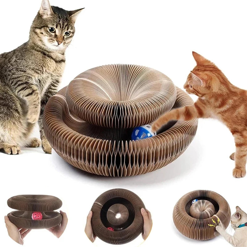 Griffoir Chat Pliable en Carton Ondulé – Jouet Interactif avec Balle – Modulable, Résistant et Écologique