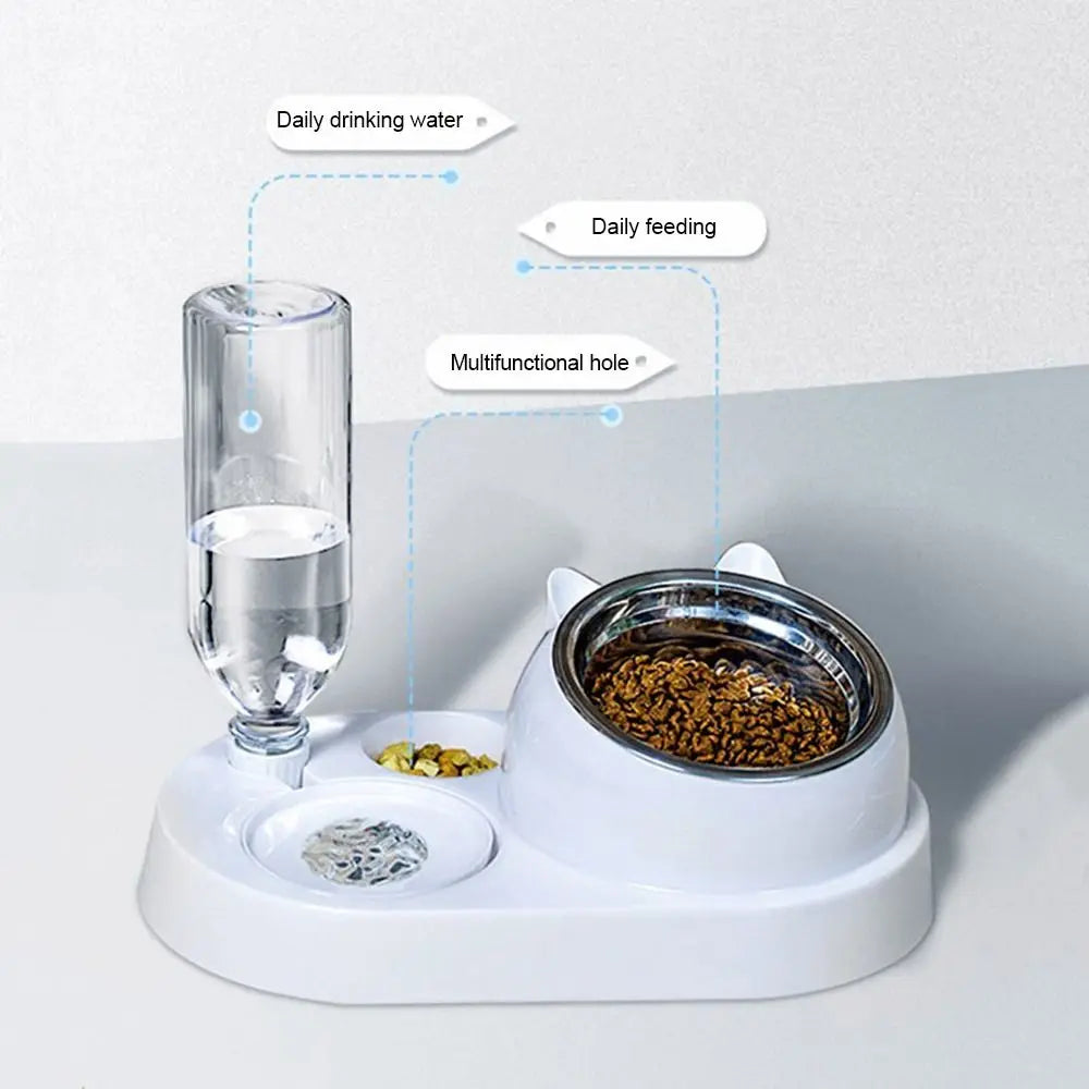 Gamelle Double 2-en-1 avec Fontaine Automatique pour Chiens et Chats – Design Antidéversement et Hygiénique