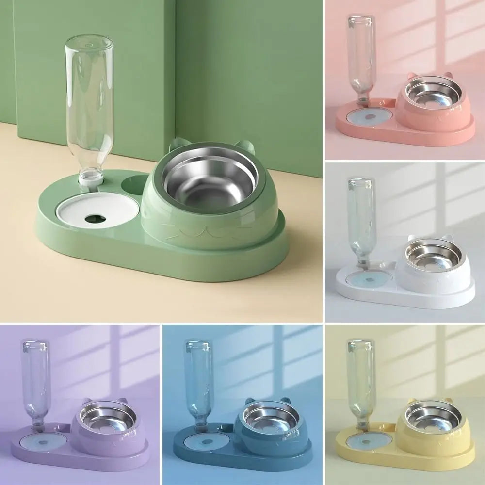 Gamelle Double 2-en-1 avec Fontaine Automatique pour Chiens et Chats – Design Antidéversement et Hygiénique