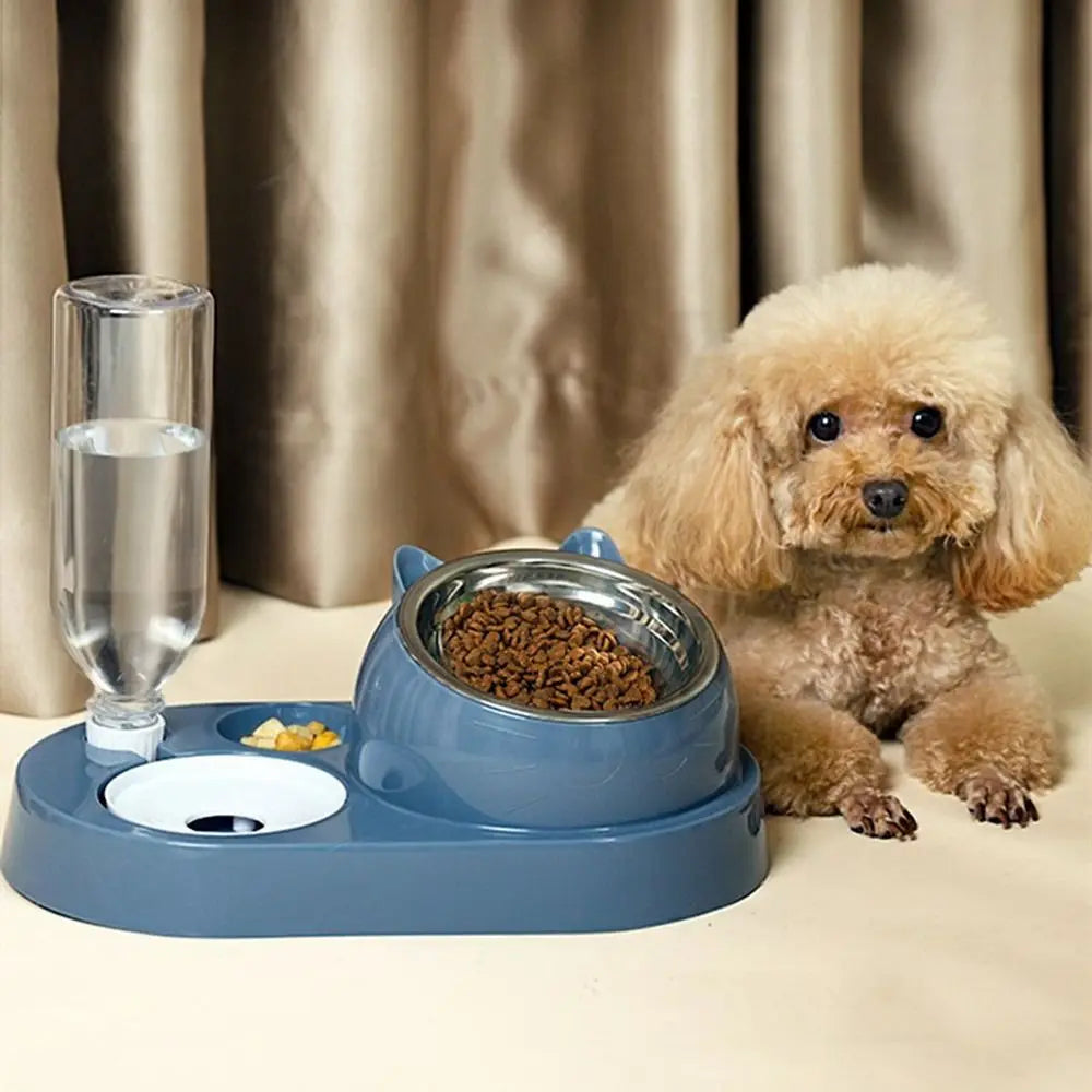 Gamelle Double 2-en-1 avec Fontaine Automatique pour Chiens et Chats – Design Antidéversement et Hygiénique