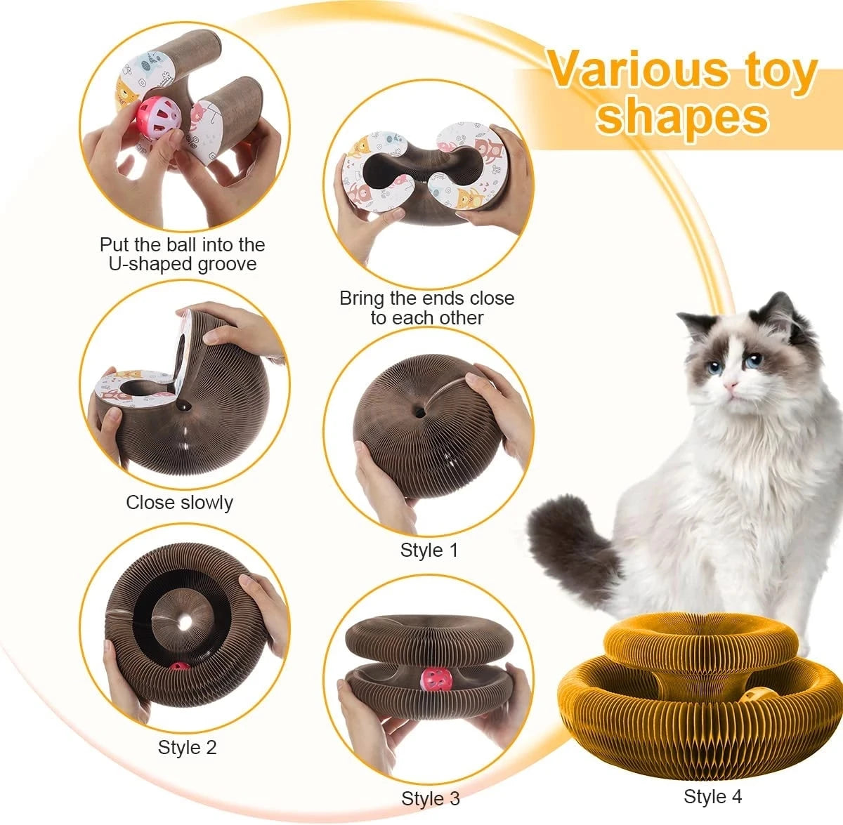 Griffoir Chat Pliable en Carton Ondulé – Jouet Interactif avec Balle – Modulable, Résistant et Écologique