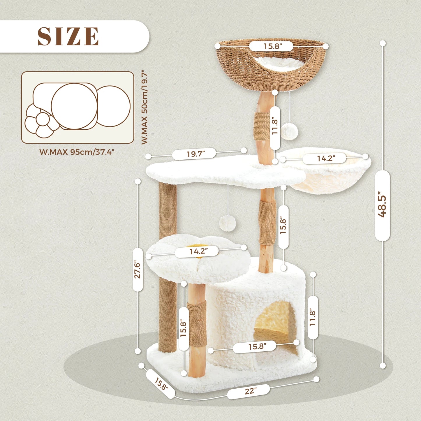 Arbre à Chat de Luxe en Bois Massif – Design Élégant, Confort Suprême et Stabilité Inégalée | All For Pe