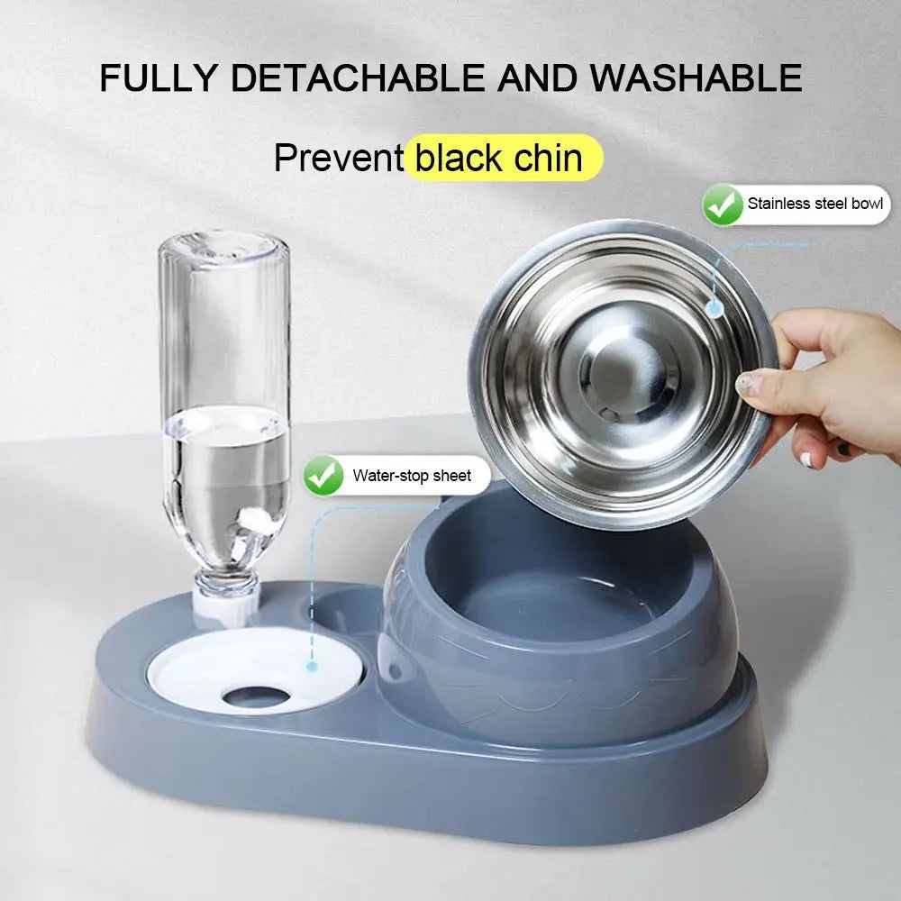 Gamelle Double 2-en-1 avec Fontaine Automatique pour Chiens et Chats – Design Antidéversement et Hygiénique