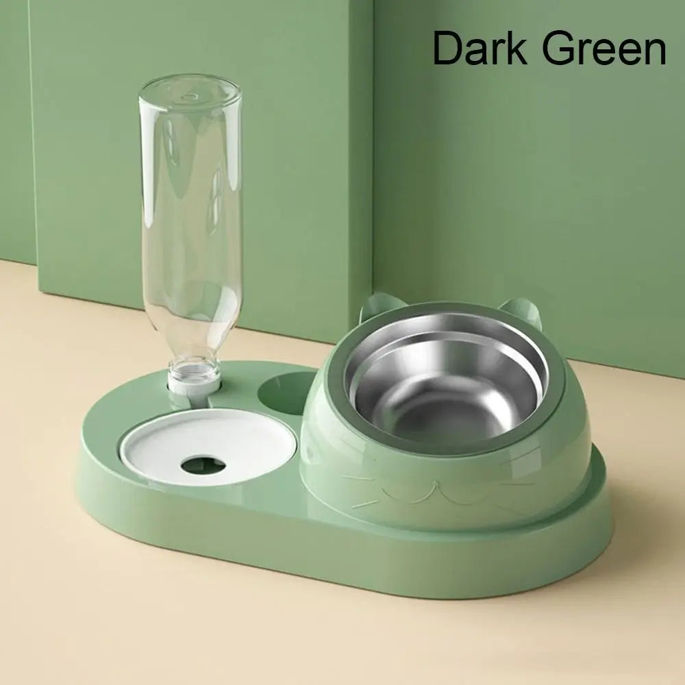 Gamelle Double 2-en-1 avec Fontaine Automatique pour Chiens et Chats – Design Antidéversement et Hygiénique