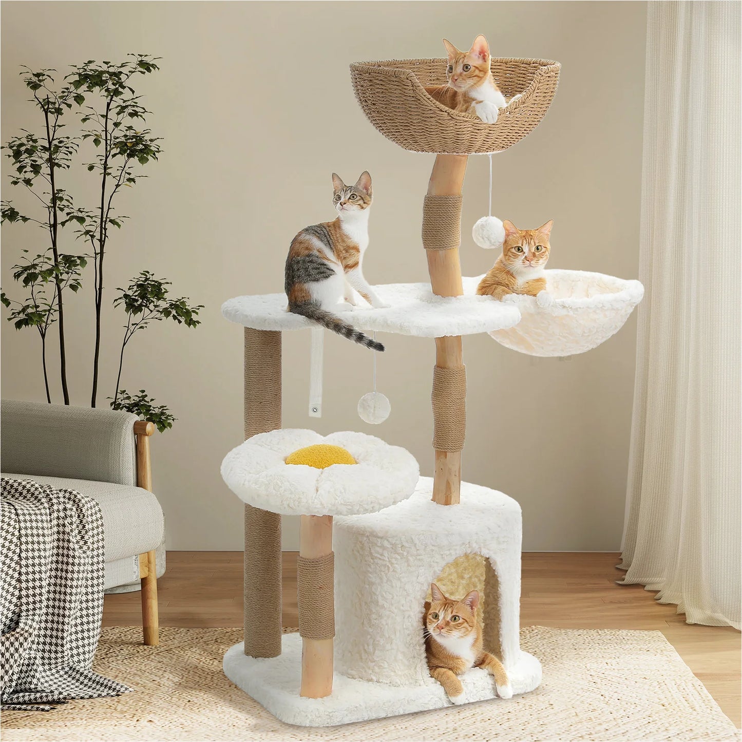 Arbre à Chat de Luxe en Bois Massif – Design Élégant, Confort Suprême et Stabilité Inégalée | All For Pe
