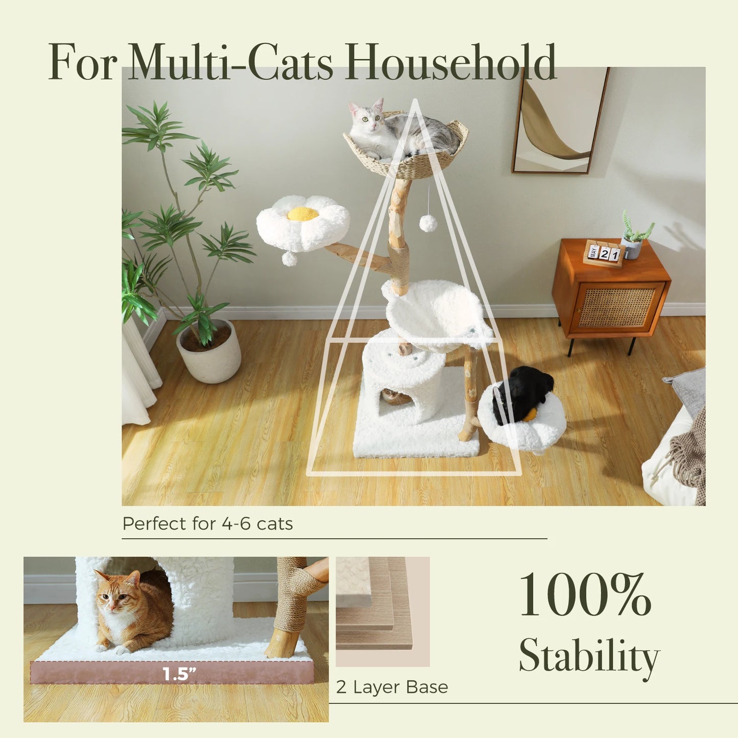 Arbre à Chat de Luxe en Bois Massif – Design Élégant, Confort Suprême et Stabilité Inégalée | All For Pe