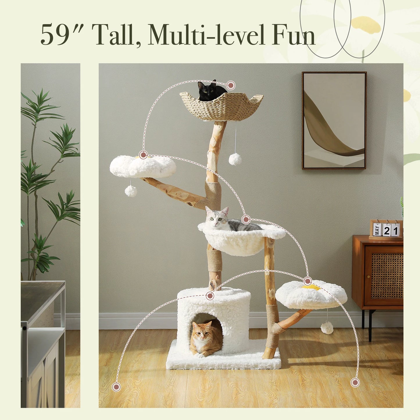 Arbre à Chat de Luxe en Bois Massif – Design Élégant, Confort Suprême et Stabilité Inégalée | All For Pe