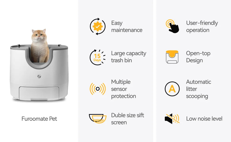 Bac à Litière Auto-Nettoyant pour Chats – Grande Capacité | Design Ouvert | Nettoyage Automatique & Capteurs Intelligents