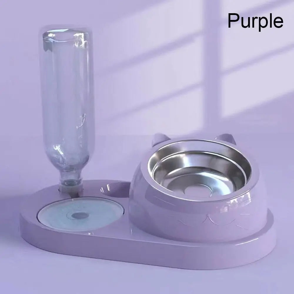 Gamelle Double 2-en-1 avec Fontaine Automatique pour Chiens et Chats – Design Antidéversement et Hygiénique