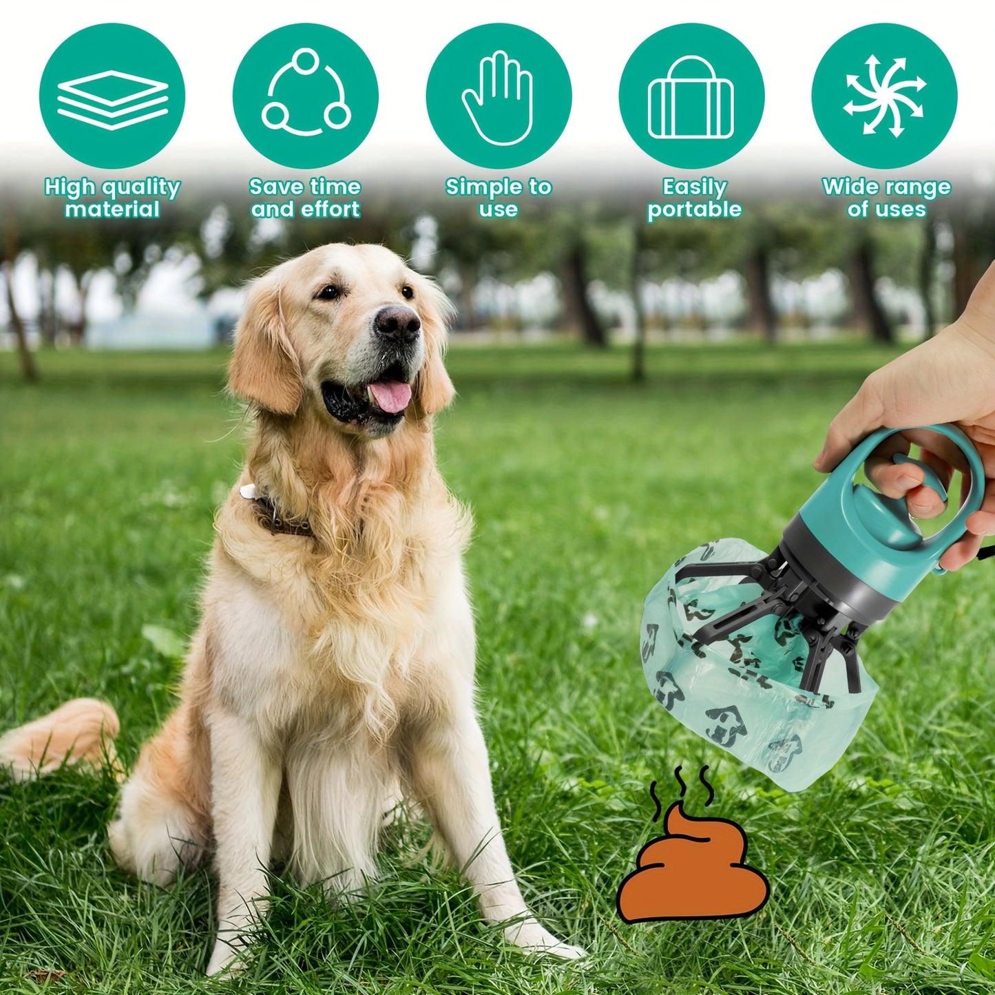 Ramasse-crottes pour chien portable – Pince hygiénique Allforpet pour ramasser les déjections canines sans contact, idéale pour les balades et la propreté urbaine - All For Pet