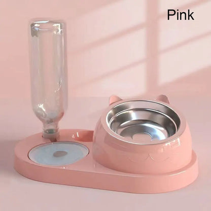 Gamelle Double 2-en-1 avec Fontaine Automatique pour Chiens et Chats – Design Antidéversement et Hygiénique