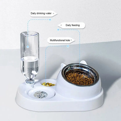 Gamelle Double 2-en-1 avec Fontaine Automatique pour Chiens et Chats – Design Antidéversement et Hygiénique