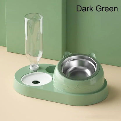 Gamelle Double 2-en-1 avec Fontaine Automatique pour Chiens et Chats – Design Antidéversement et Hygiénique